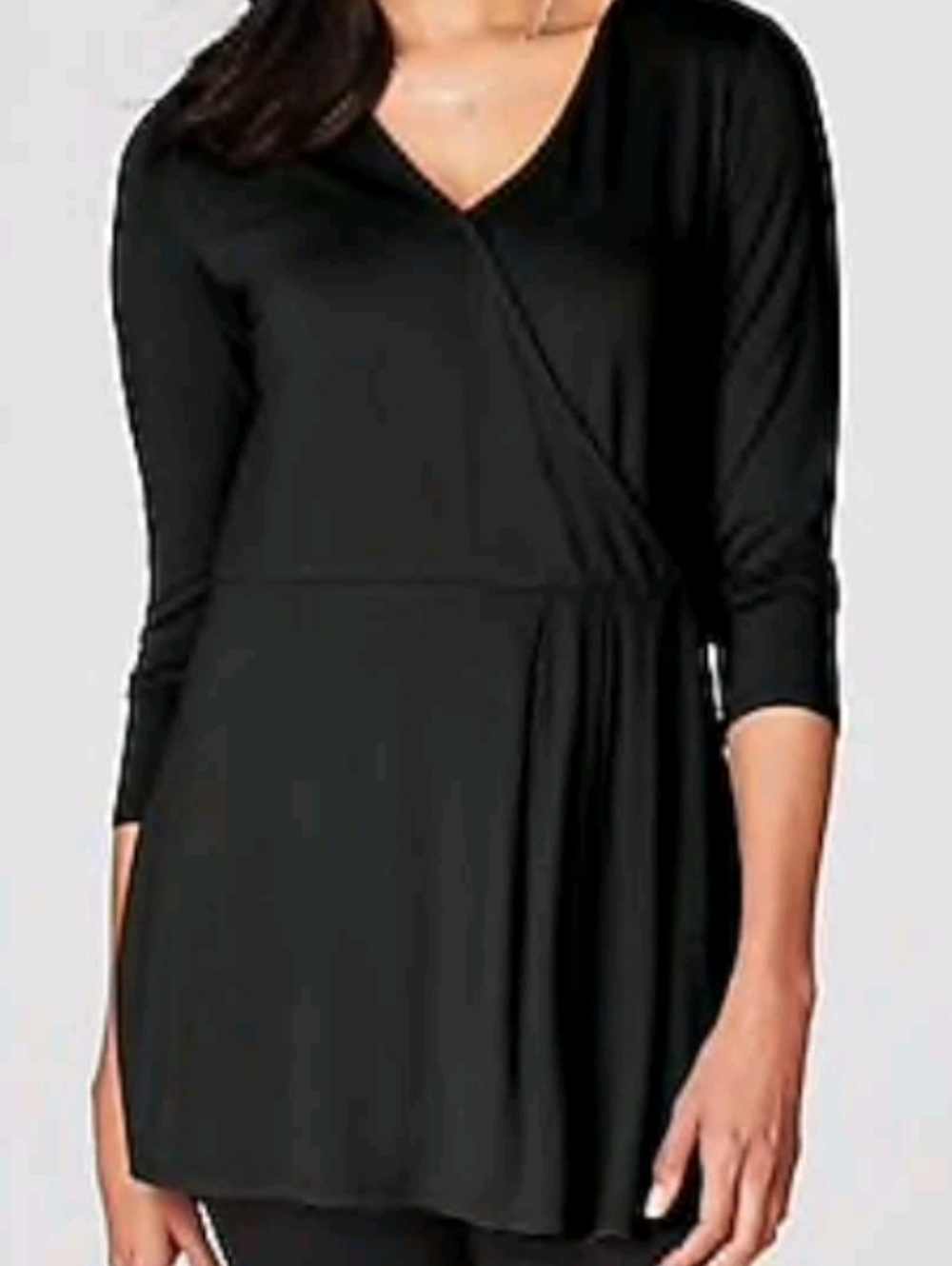J. Jill Wearever Collection Top Black Faux Wrap Front Blouse Business Casual S